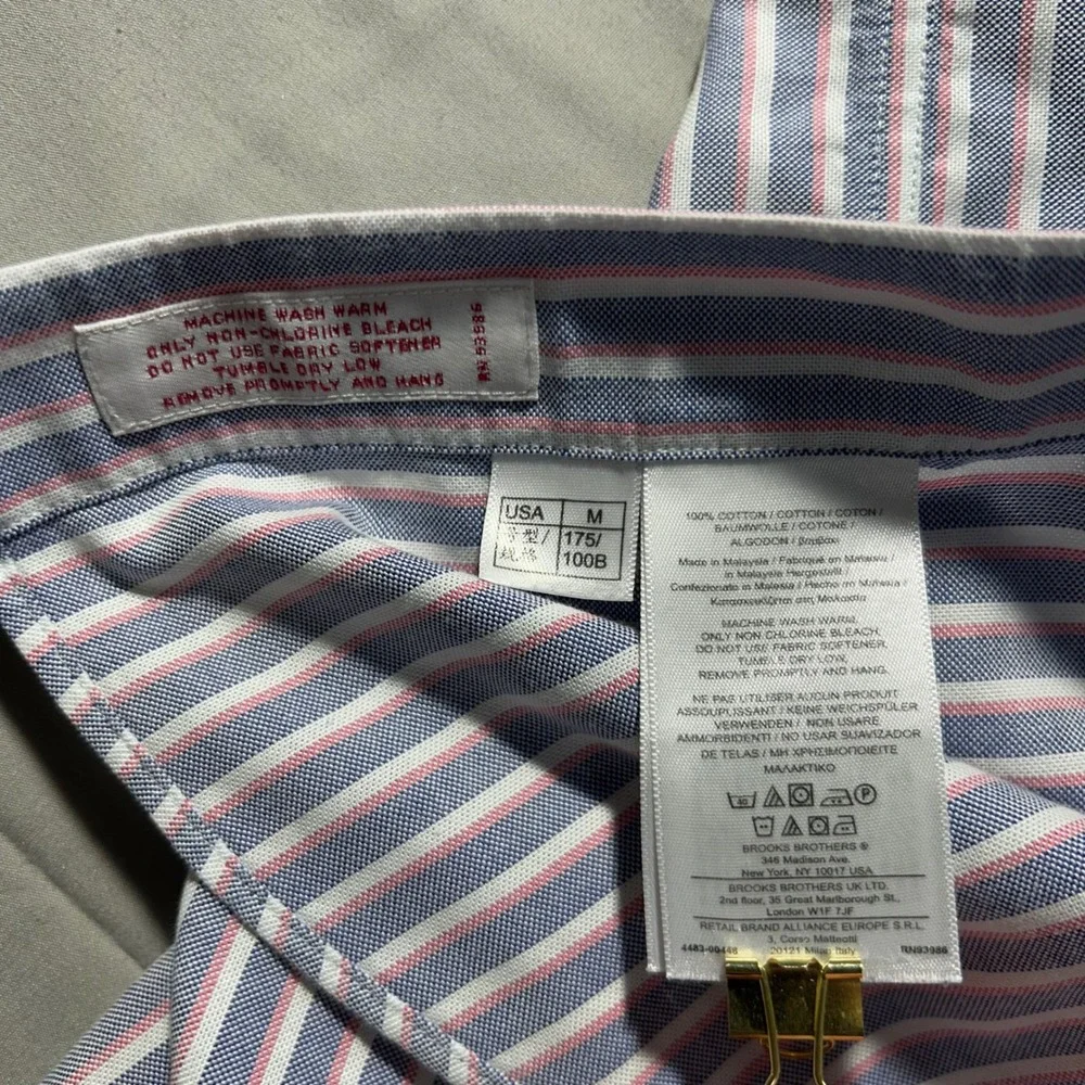Brooks Brothers Button Down 346 Mens M Blue Pink‎ Stripe Supima Cotton Preppy